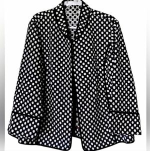 Chico's Sz 2 (L) Plush Fleece Polka Dot Mandarin Collar Open Front Jacket